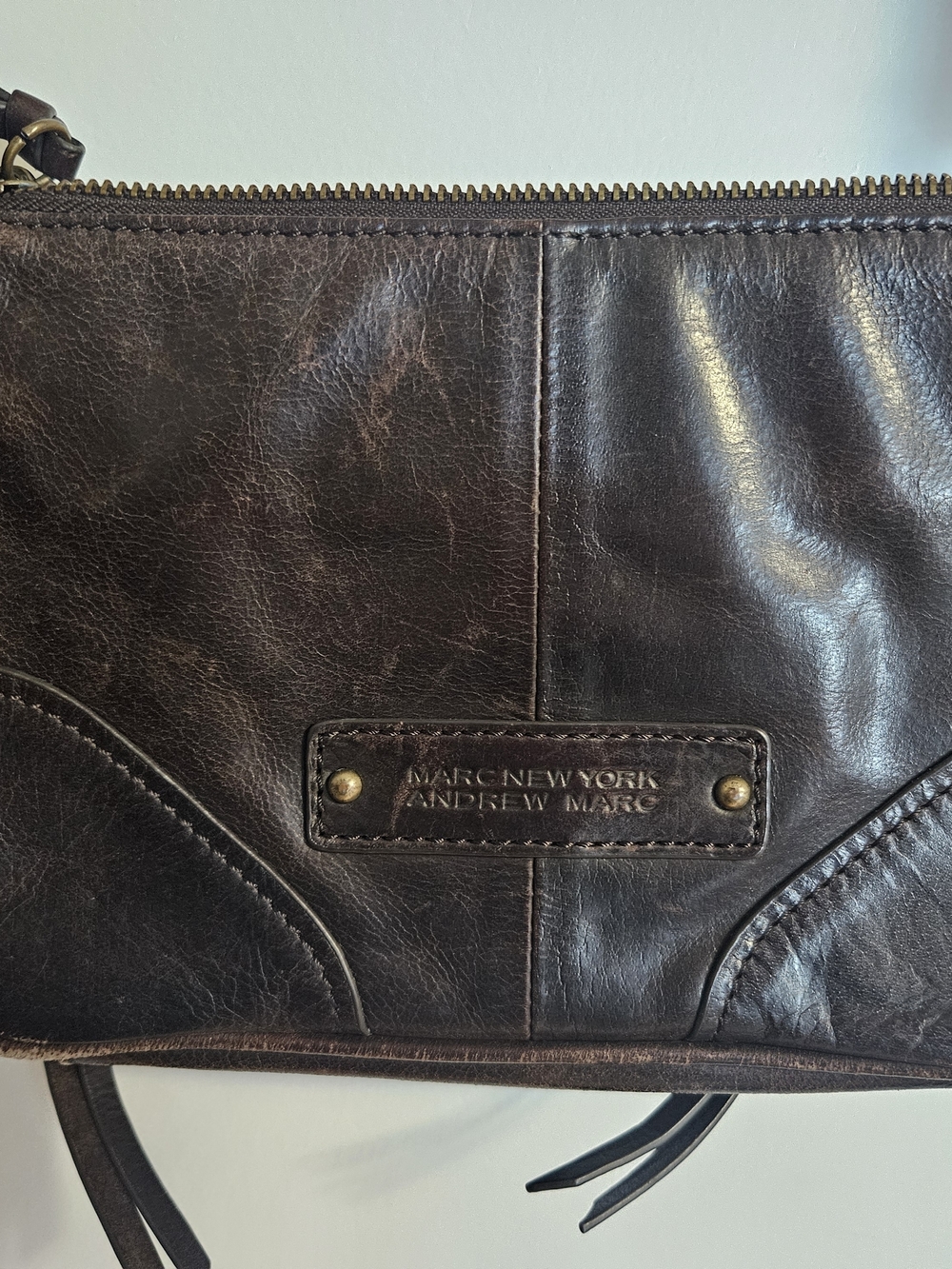 Andrew Marc Dark Chocolate Leather Crossbody Bag
